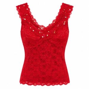 Y2K Lipstick Lace Babydoll Sequin Cami Womens Small Red Coquette Romantic Glam